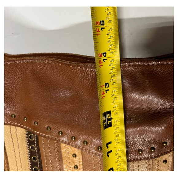 Fossil leather studded riveted western boho shoulder bag suede neutral - Picture 8 of 12